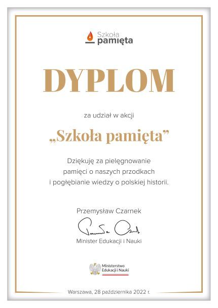 Dyplom za udział w akcji Szkoła pamięta